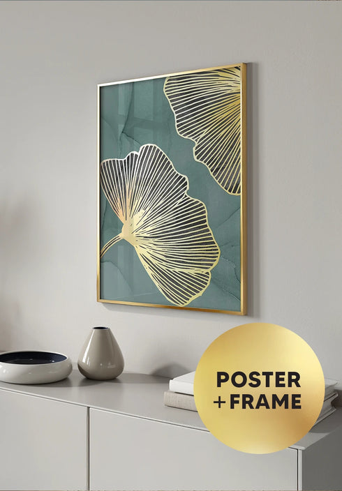 Poster Mint Ginko Right Real Gold + Gold Metallic Frame 50x70cm